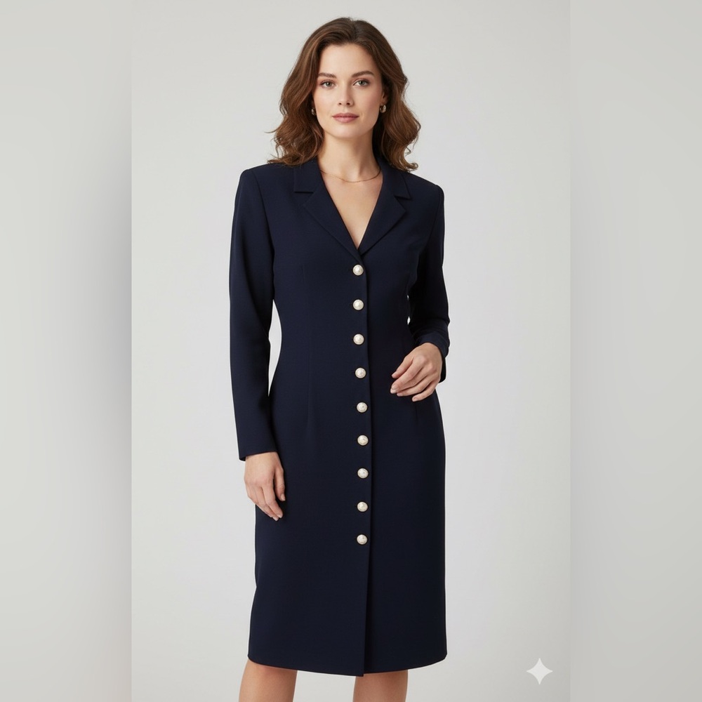 Vintage Emanuel Ungaro Navy Button-Front Dress, Italian Size 12